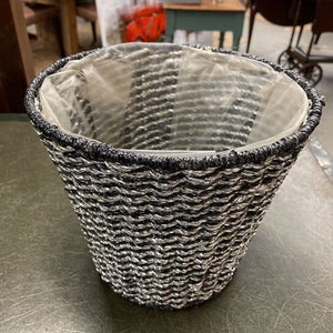 Black Silver Weave Wicker Lined Planter Pot