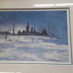 Signed Numbered Print of Winter Scene w Ottawa Parliment Buildings in Silver Frame Artist Patrick C Fordyce