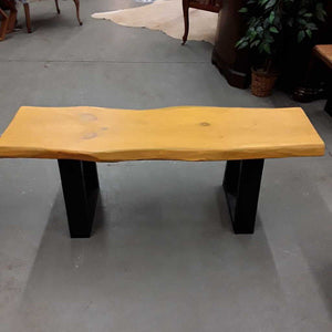 Live Edge Wooden Bench w Mustard Stain Black Base