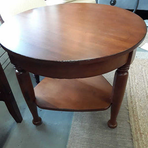 Round Maple Side Table w Bottom Shelf