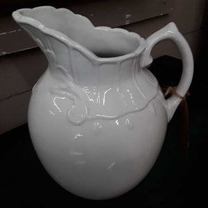 Two's Company Ironstone White Pitcher w Leaf w Embossed Stripes