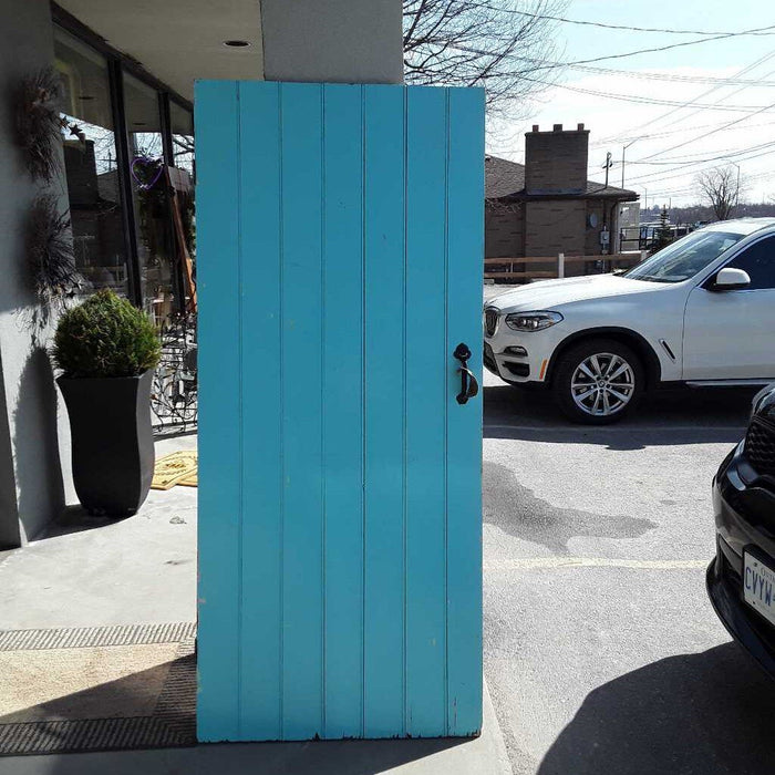 Wooden Door w Black Metal Latch Painted Turquoise Blue & Lavender