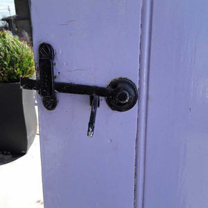 Wooden Door w Black Metal Latch Painted Turquoise Blue & Lavender