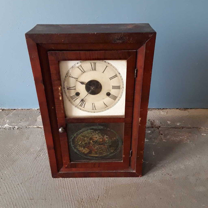 Antique (Working) Hand-Painted Winding Mantle Clock w Key