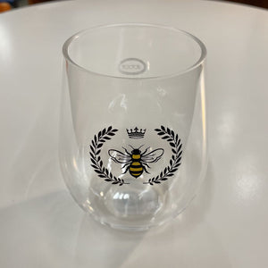 Bee in Crest Stemless Acrylic Wine Glass 19oz 27ReignSGBlack