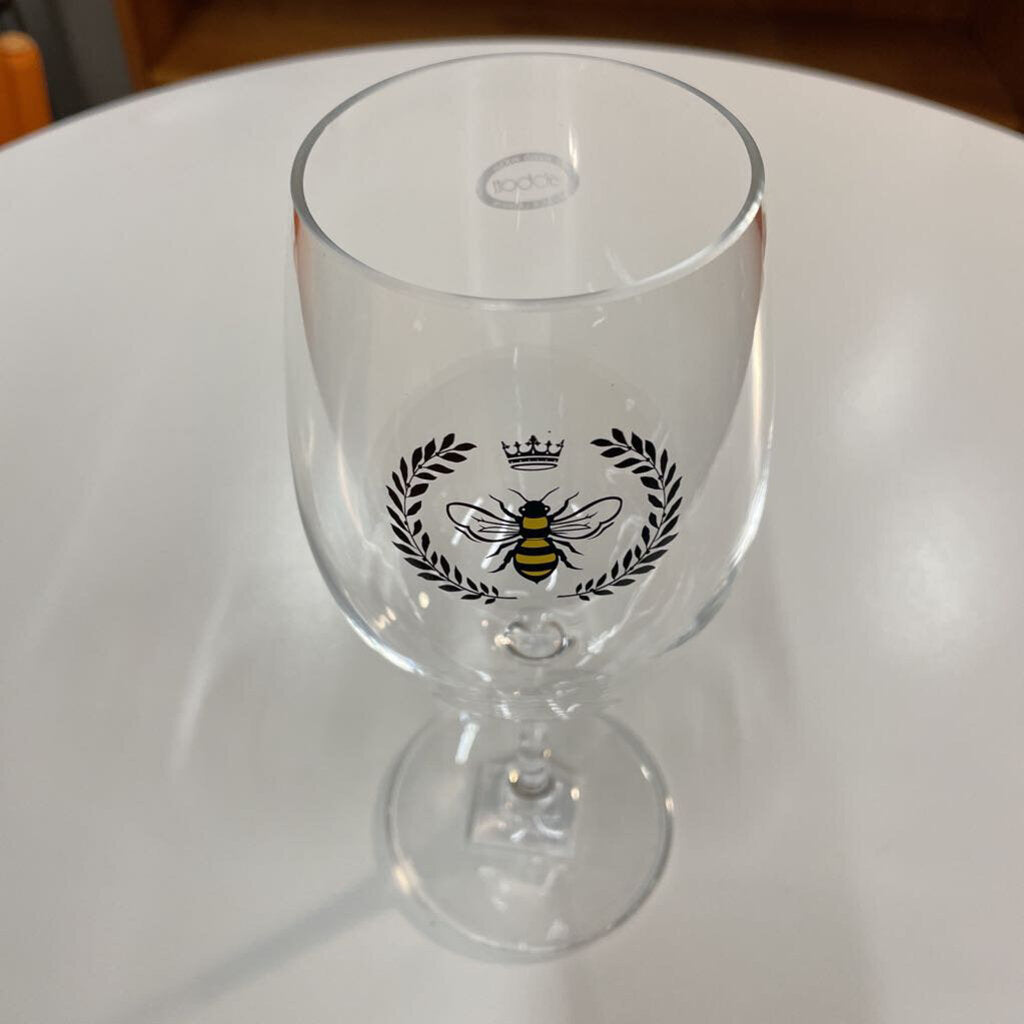 Bee in Crest Acrylic Wine Glass 19oz 27ReignGOB BLK