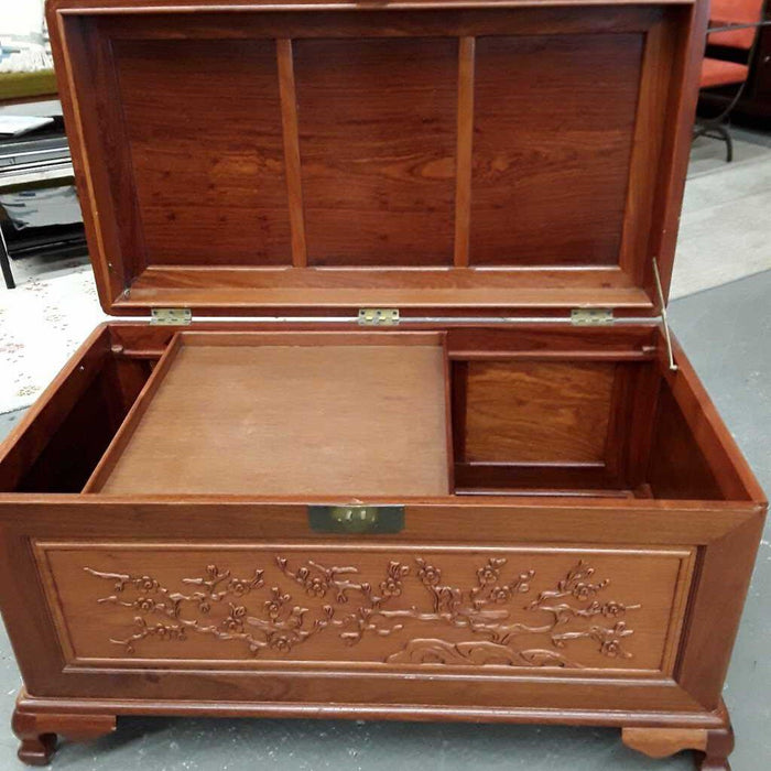 Rosewood Trunk w Carved Top - Shelf Insert
