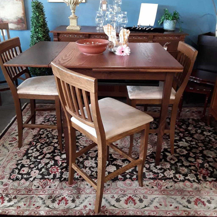 Square Wooden Bar Height Table w 4 Chairs - (Cream Seats)