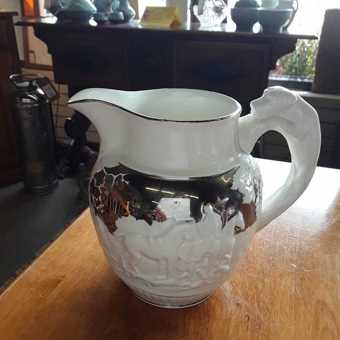 Wedgwood Pitcher White & Silver w Hunting Dog Handle