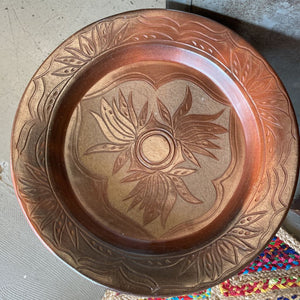Decorative Terracotta Platter w Etched Leaf Design