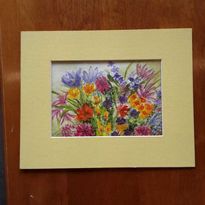 Mothers Day Floral Watercolour w Yellow Mat- Signed by Ruth Serwotka
