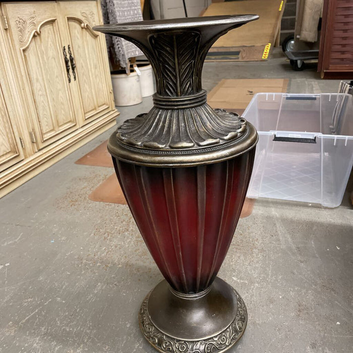 Ornate Ceramic Floor Vase w Red Base