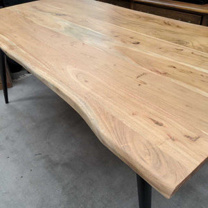 NEW Therese Natural Rustic Wood Live Edge Dining Table w Steel Legs