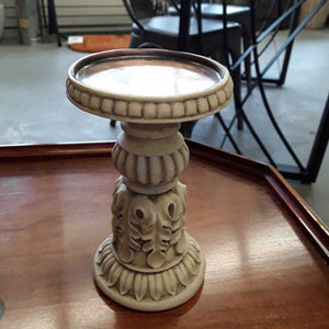 Ornate Cream Resin Candle Holder w Copper Top