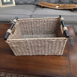 Woven Storage Basket w Black Wooden Handles