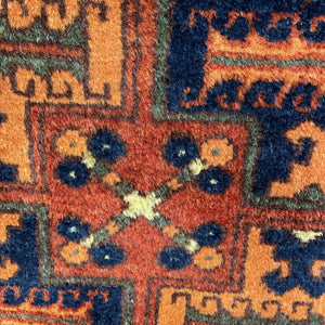 Oriental Hand Knotted Rug - Blue Rust Orange