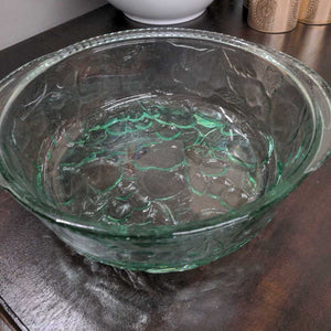 Green Glass Serving Bowl w Fruit Accent/Handles