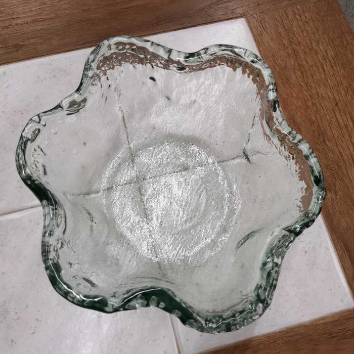 Recycled Green Art Glass - Scalloped Salad Bowl