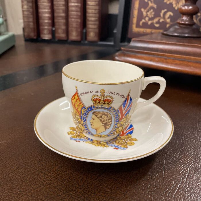 Vintage Ironstone QE. Coronation Tea Cup/Saucer - 1953, Johnson Brothers, England