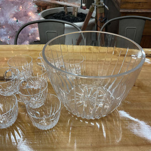 Vintage Crystal Punch Bowl w 8 Cups