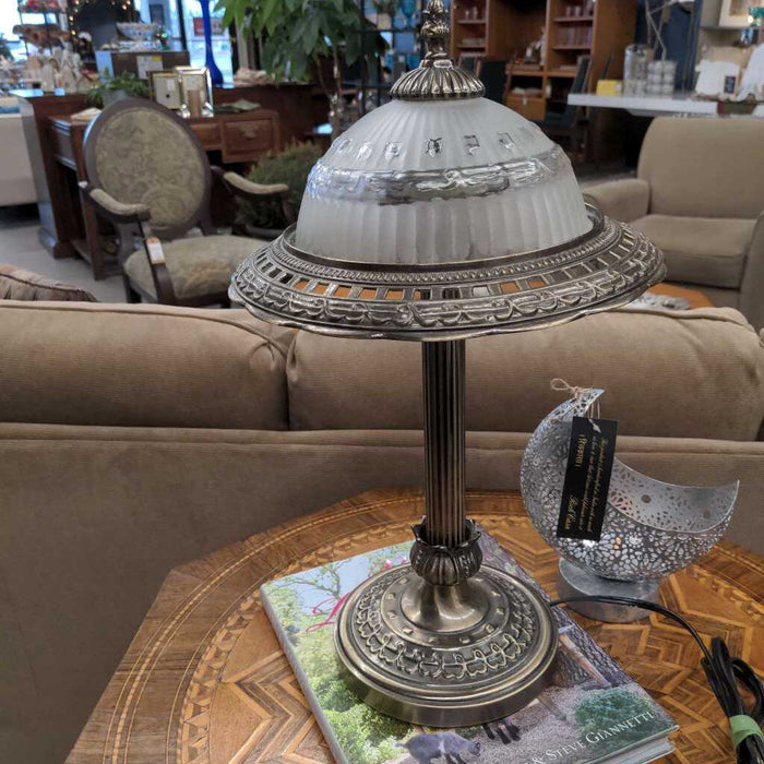 Brass Base Table Lamp w Glass Shade