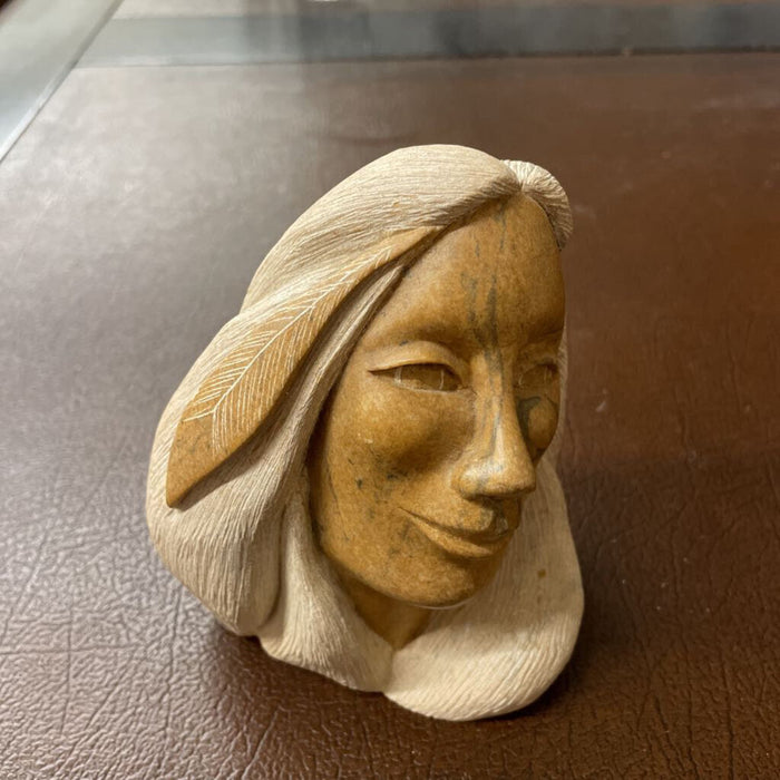 'Lady w Feather' Stone Sculpture 2007 - Loreene Henry, Six Nations, ON