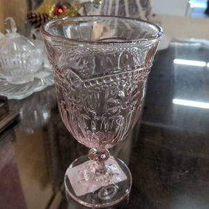 Pink Wine Goblet Glass w Flowers - DESIREE