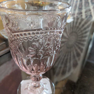 Pink Wine Goblet Glass w Flowers - DESIREE