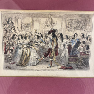Hand Coloured Engraving "Evening Party" w Rose Matte by John Leech