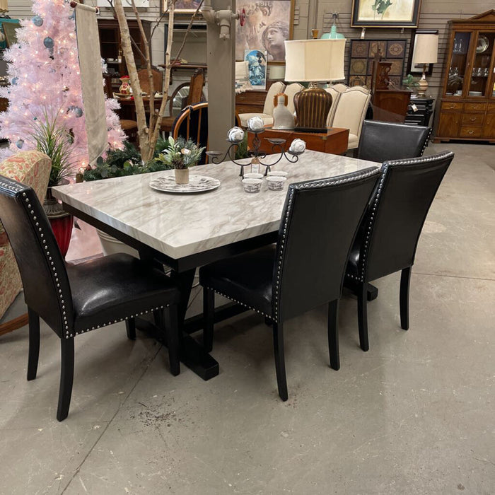 NEW Red Barrel Studio - Black Marble Look Trestle Table w 4 Chairs