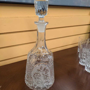 Floral Etched Crystal DeCanter w Stopper