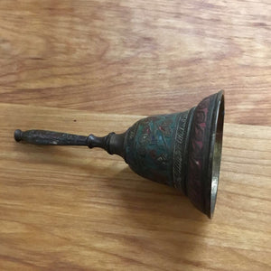 Antique Engraved Vintage Bell w Red/Yellow/Green