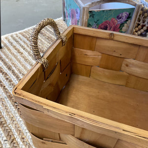 Woven Wood Basket w Jute Handles
