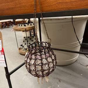Hanging Wire Tealight Holder w Clear Beads