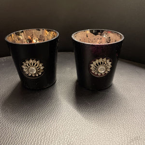 Tealight Candle Cup Set w Gem Front