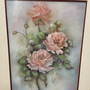 "Pink Roses" Original in Pastel in Gold Frame by Fay Gruneau
