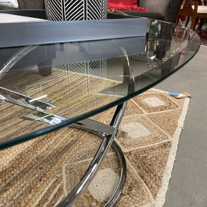 NEW Modern Oval Bevelled Glass Coffee Table on Chrome Base
