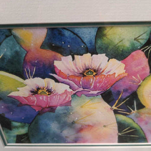 'Cactus Flower' Watercolor in Green Frame