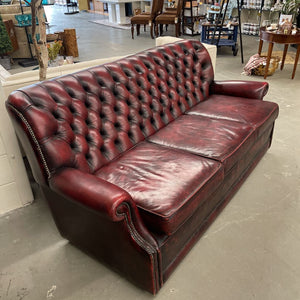 Red Wine Distressed Tufted Leather Sofa