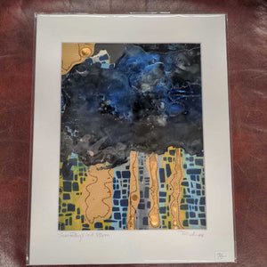 Unframed Watercolour & Textile Artwork - "Sun Rays in a Storm" by Leisa Rich