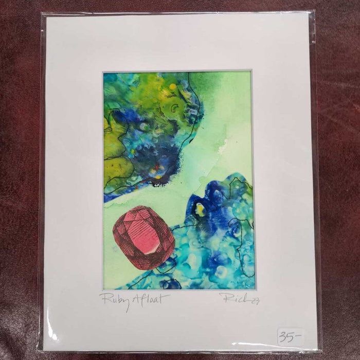 Unframed Watercolour & Textile Artwork - "Ruby Afloat" by Leisa Rich
