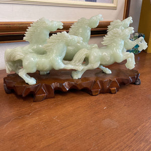 Running Horses - Jade Carving on Wooden Platform