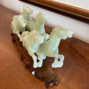 Running Horses - Jade Carving on Wooden Platform