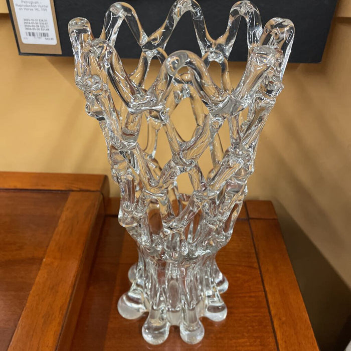 Vintage Handblown Lattice Clear Glass Vase