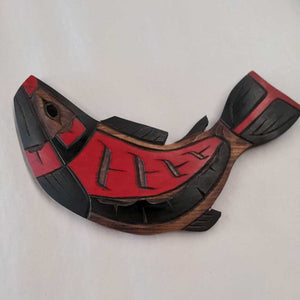 'Salmon' Wood Wall Carving by Indigenous BC Artist Delbert Peter
