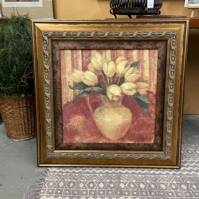 Art - Tulips in Pot (Rust) w Ornate Gold Frame