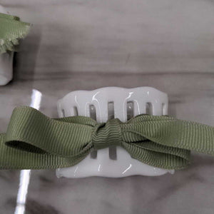 Ceramic Napkin Ring Holders w Sage Ribbon (Set of 4)