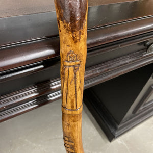 Wooden Walking Stick Cane w Carved Lighthouse