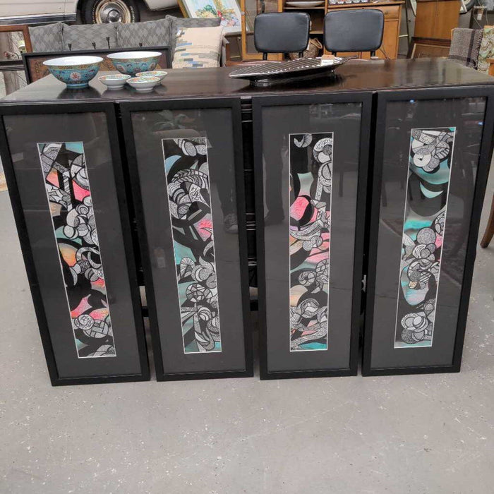 Set of 4 Abstract Mixed Media on Paper w Black Frame & Black Matt by Janice Teare