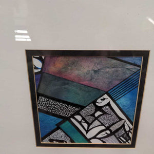 Set of 4 Abstract Mixed Media on Paper w Black Frame, White Matt by Janice Teare